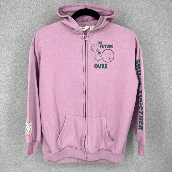 Smiley World x H&M Kids Oversized Graphic Full Zip Hoodie Size XL Purple Happy - Picture 2 of 16